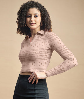 Kalvettu Themed  women crop top blouse-Beige