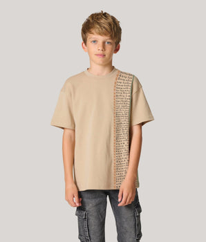 Aathichudi Printed Boys Oversized Tamil Tshirt- Beige