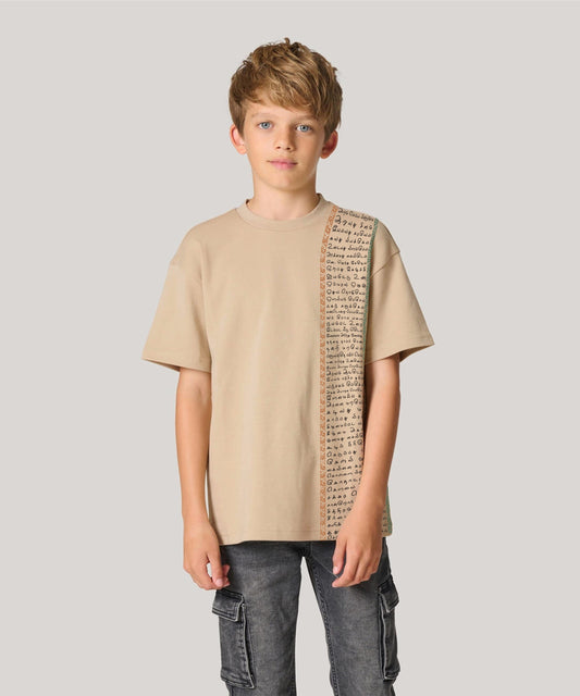 Aathichudi Printed Boys Oversized Tamil Tshirt- Beige