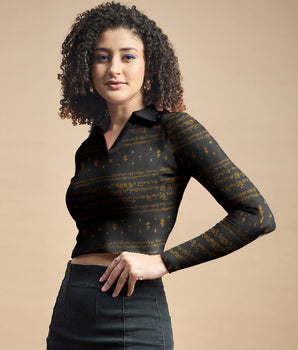 Kalvettu Themed  women crop top blouse-Black