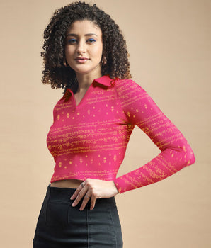 Kalvettu Themed  women crop top blouse-Dark pink