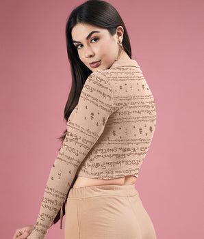 Kalvettu Themed  women crop top blouse-Beige