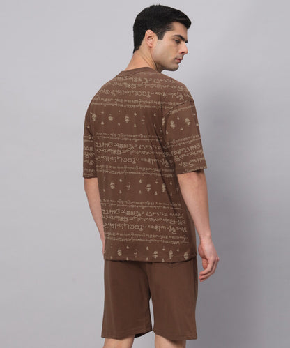 Kalvettu Themed Oversized Tamil Tshirt Coord Set - Brown