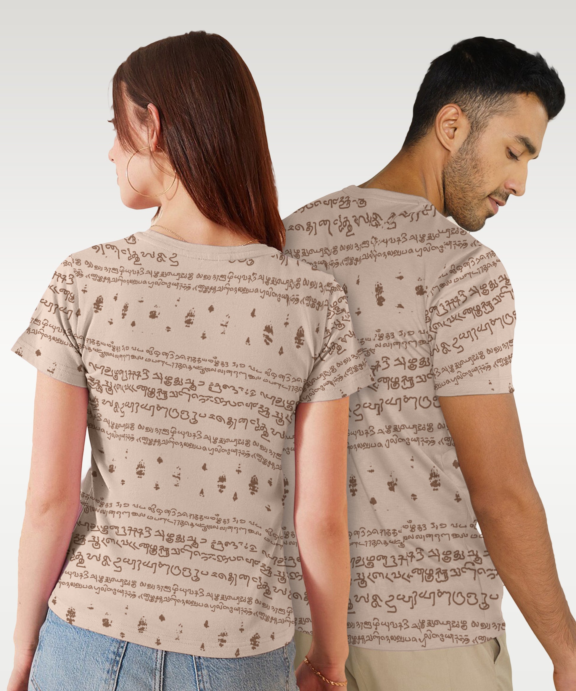 Regular Fit Kalvettu Tamil Themed Unisex T-Shirt -Beige