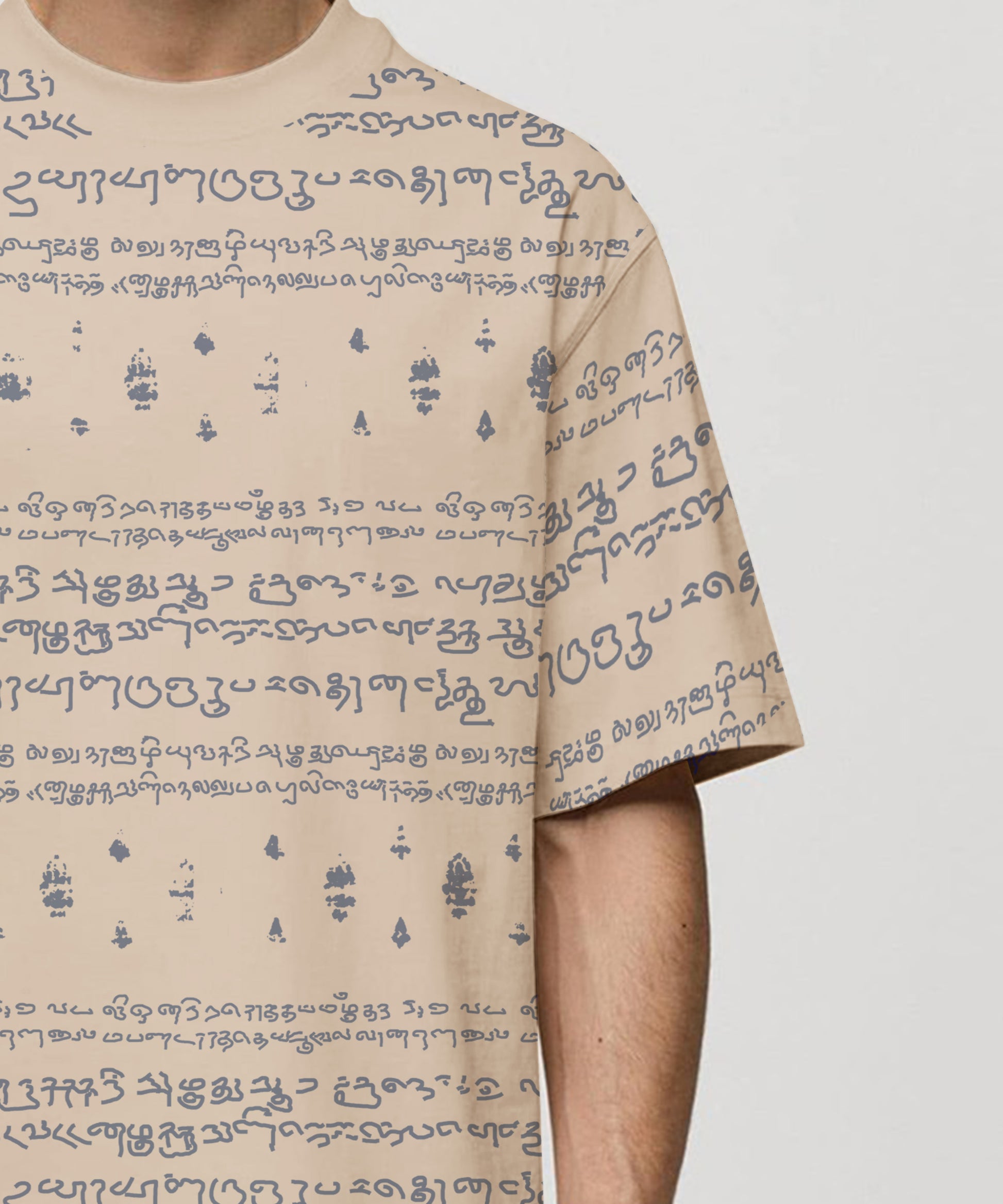 Kalvettu Themed Oversized Tamil Tshirt -Beige Blue