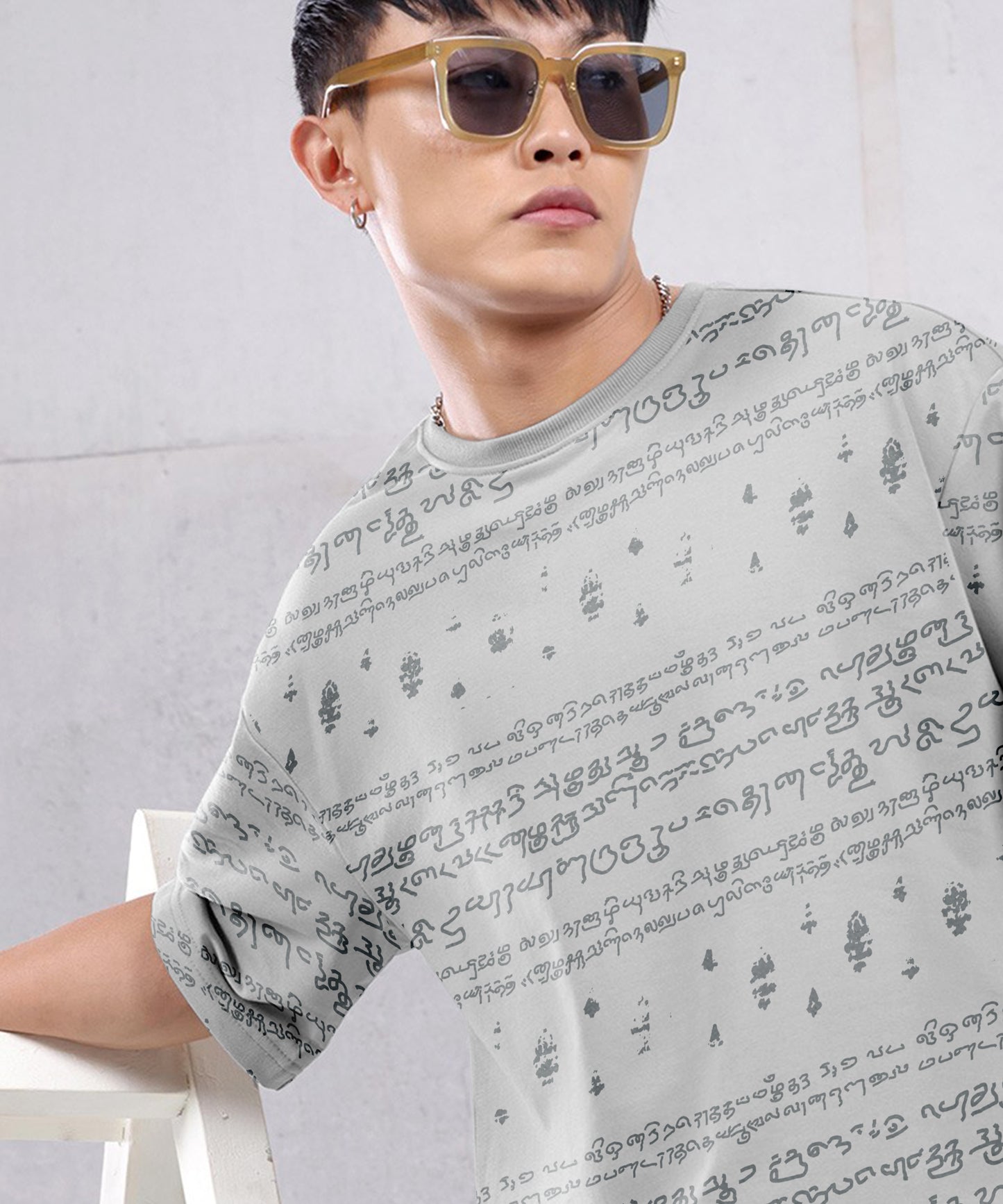 Kalvettu Themed Oversized Tamil Tshirt -Grey