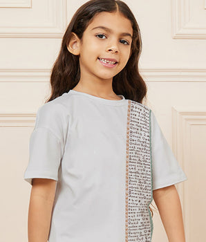 Aathichudi Printed Girls Oversized Tamil Tshirt- Grey