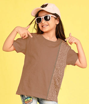 Aathichudi Printed Girls Oversized  Tamil Tshirt- Brown