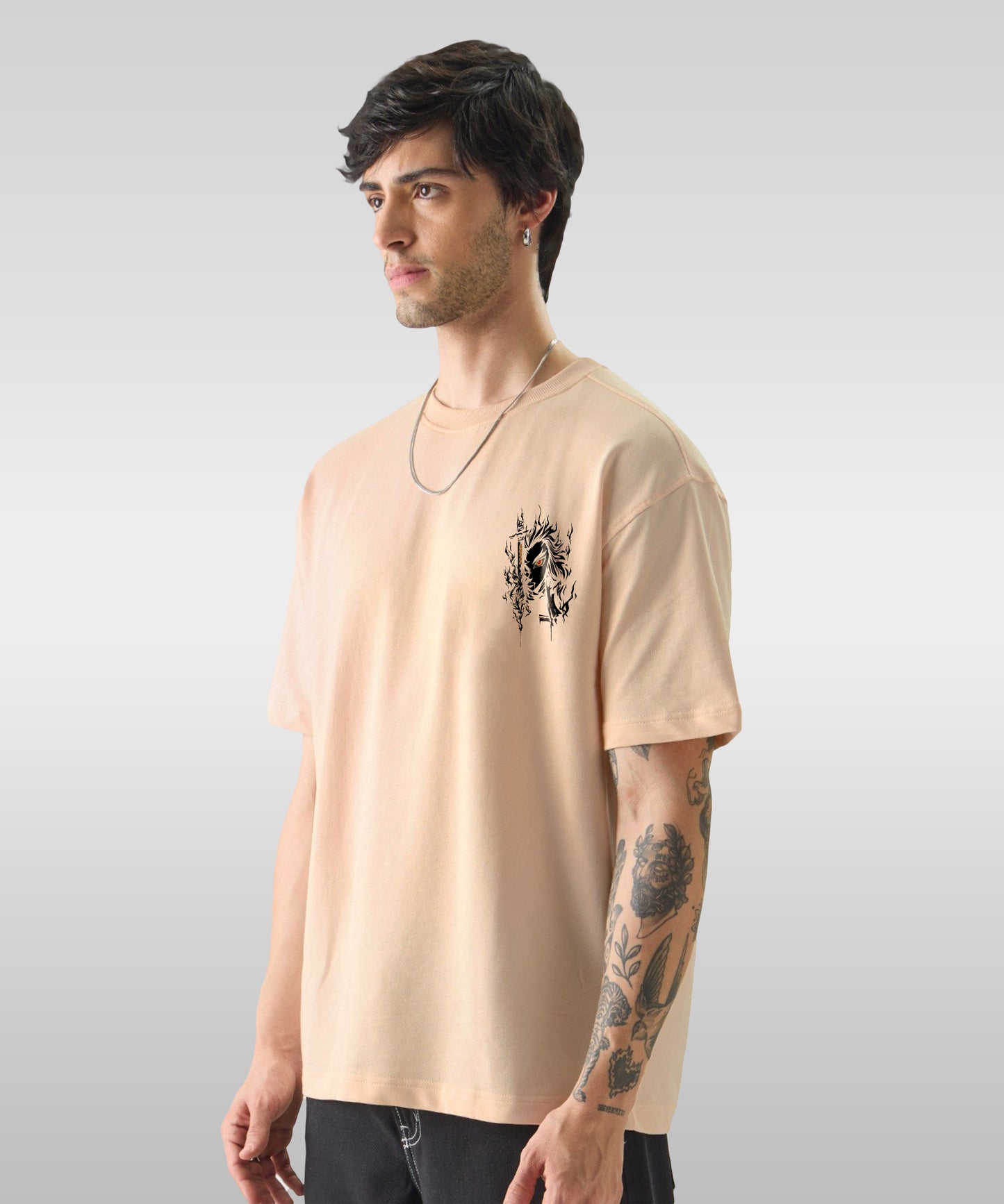 J&JP Men Oversized Back Printed T-Shirt-Peach