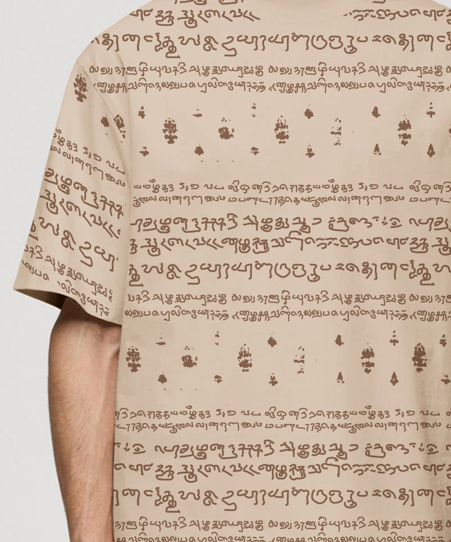 Kalvettu Themed Oversized Tamil Tshirt -Beige Brown