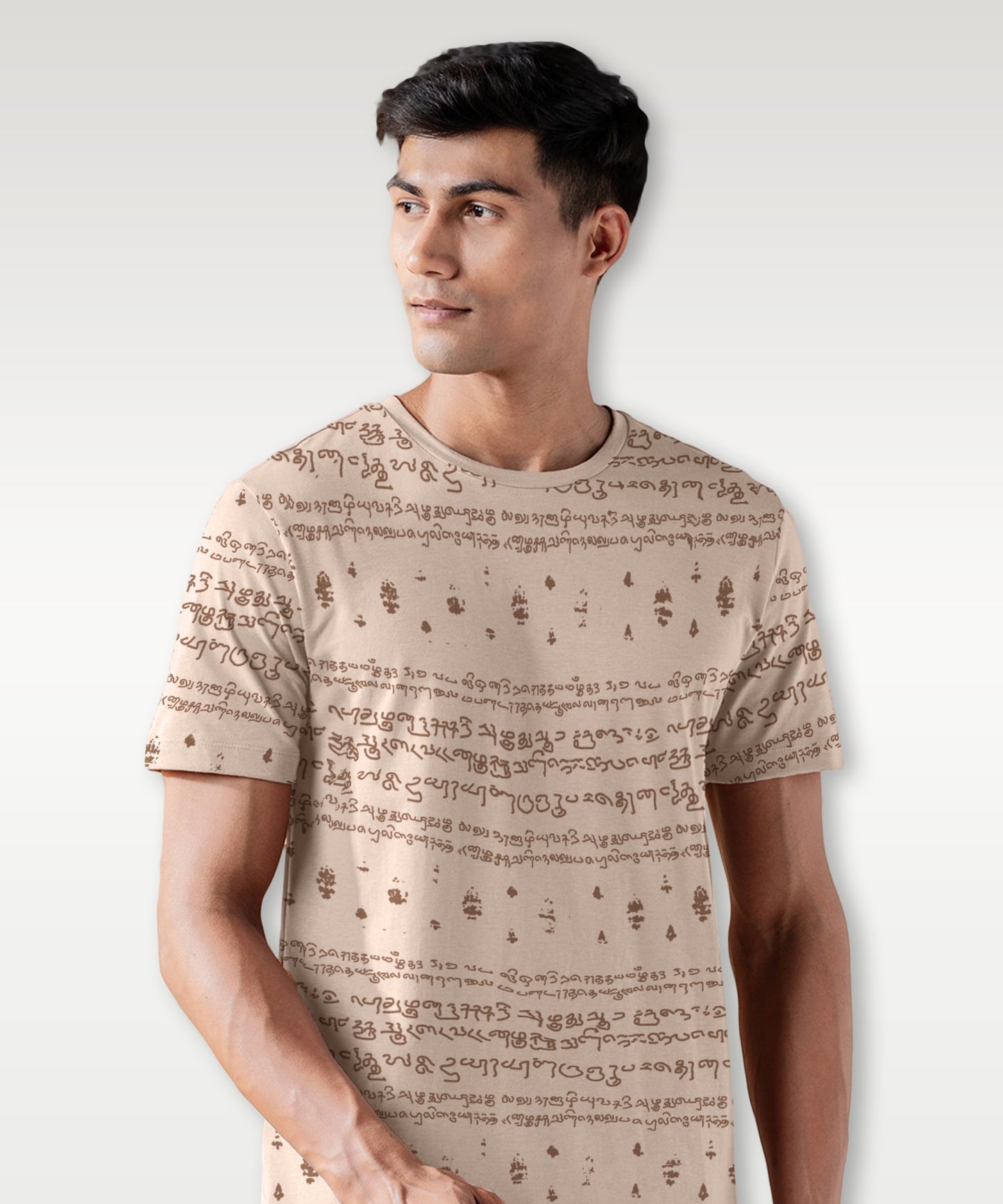 Regular Fit Kalvettu Tamil Themed Unisex T-Shirt -Beige