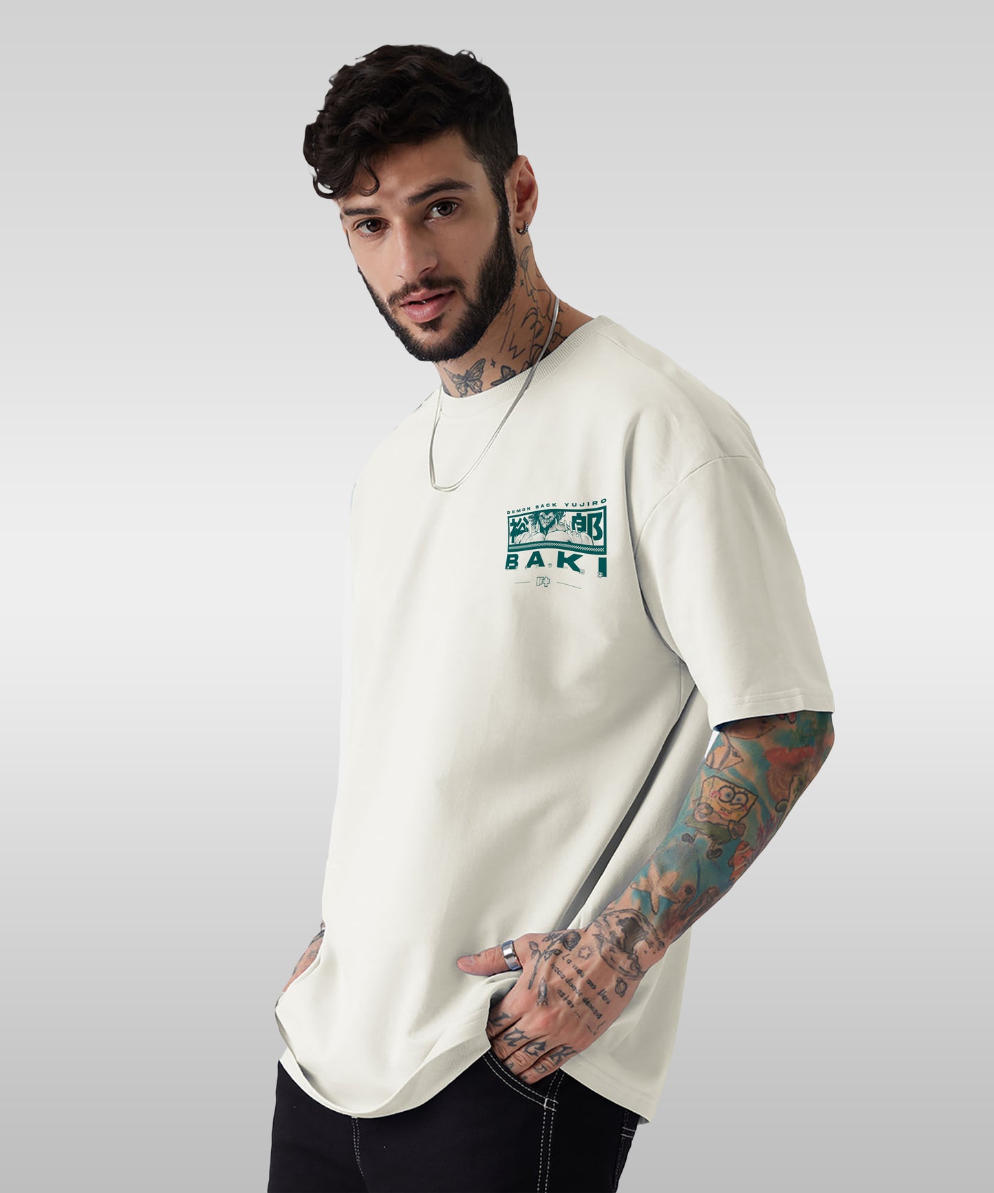 J&JP Men Oversized Back Printed T-Shirt-White