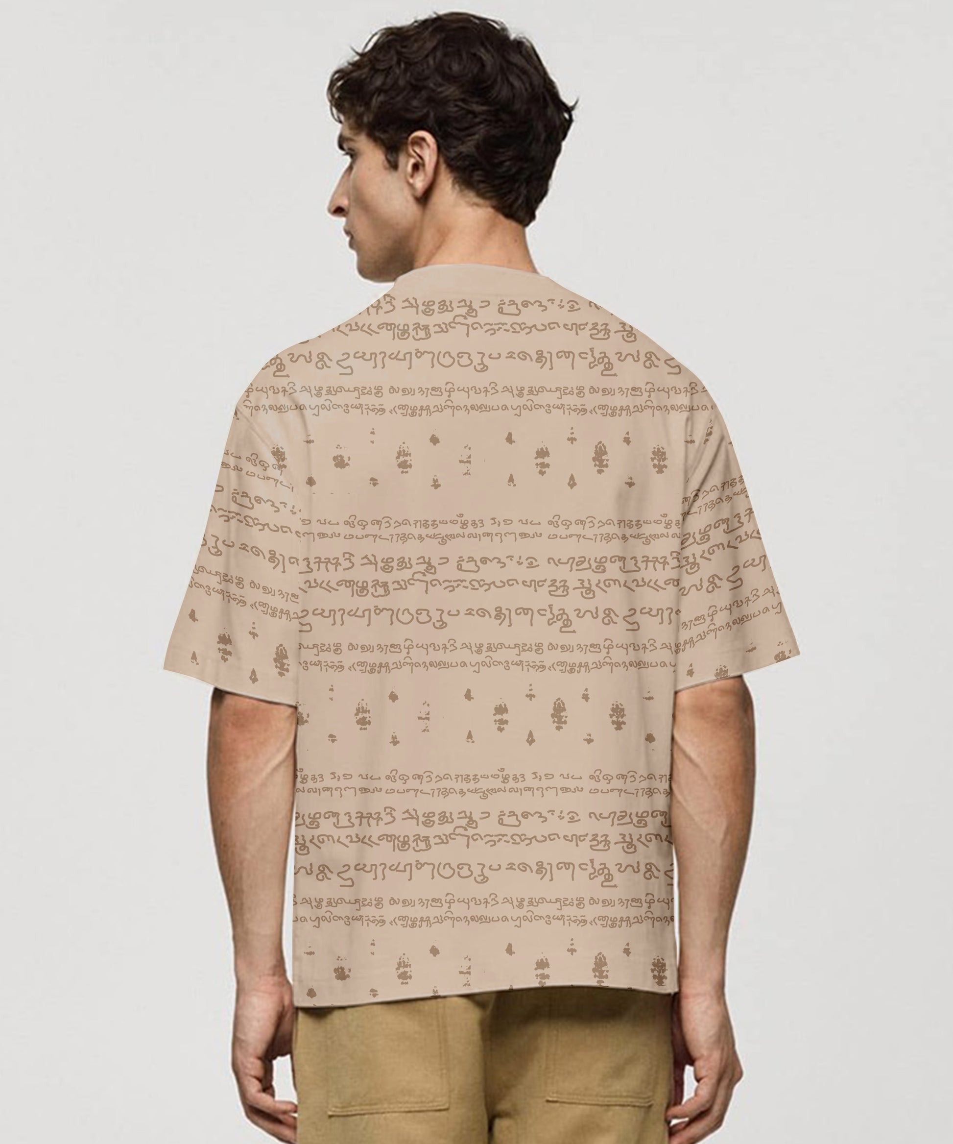 Kalvettu Themed Oversized Tamil Tshirt -Beige