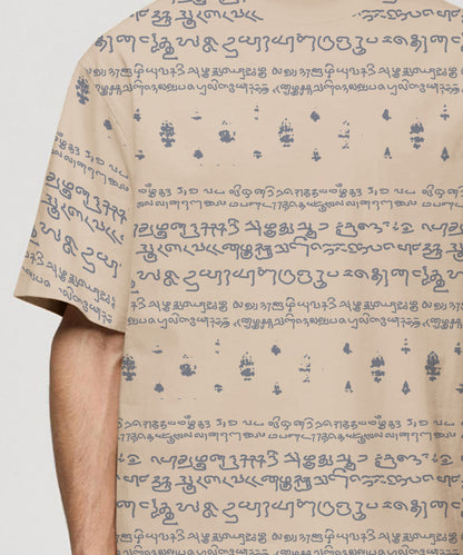 Kalvettu Themed Oversized Tamil Tshirt -Beige Blue