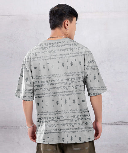 Kalvettu Themed Oversized Tamil Tshirt -Grey