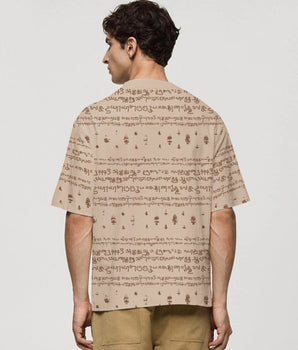 Kalvettu Themed Oversized Tamil Tshirt -Beige Brown