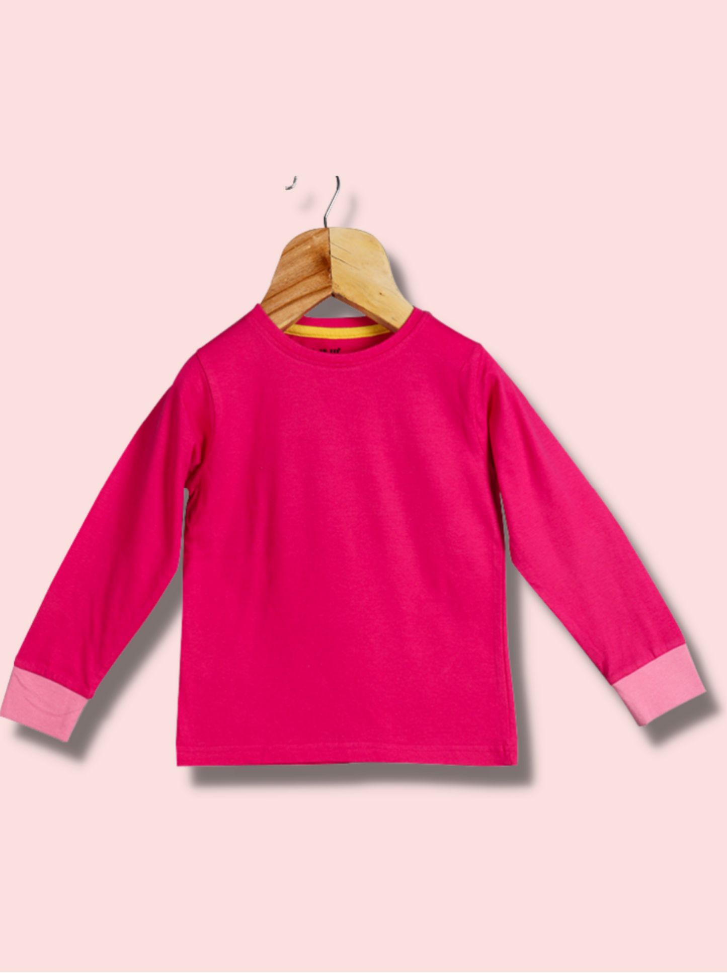 Kids Pink Full sleeve Solid Cotton jersey knit T-Shirt