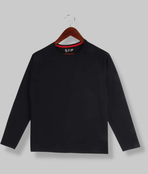 Mens Black Full sleeve Solid Interlock Knit T-shirt