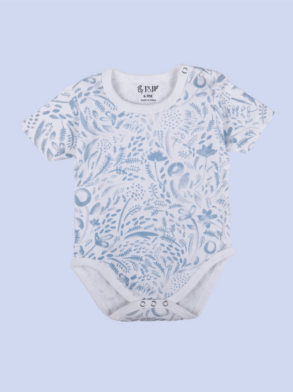 Babies Blue Half Sleeve Printed Soft Cotton Romper