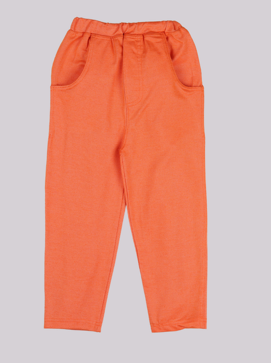 Kids Girls Orange Solid Lycra Denim Jeggings