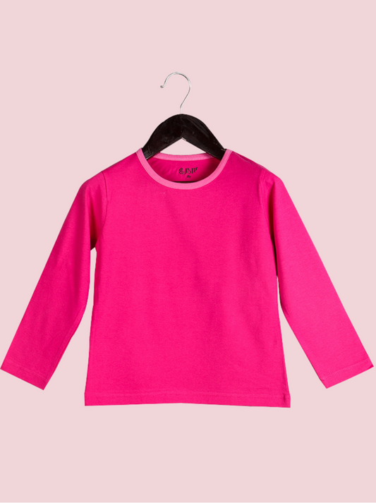 Kids Pink Full sleeve Solid Cotton jersey knit T-Shirt