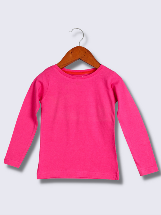 Kids Pink Full sleeve Solid Cotton jersey knit T-Shirt