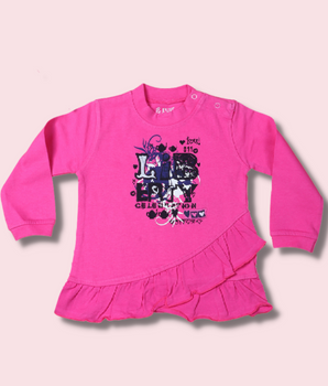 Kids Pink Full sleeve Printed Cotton jersey knit T-Shirt