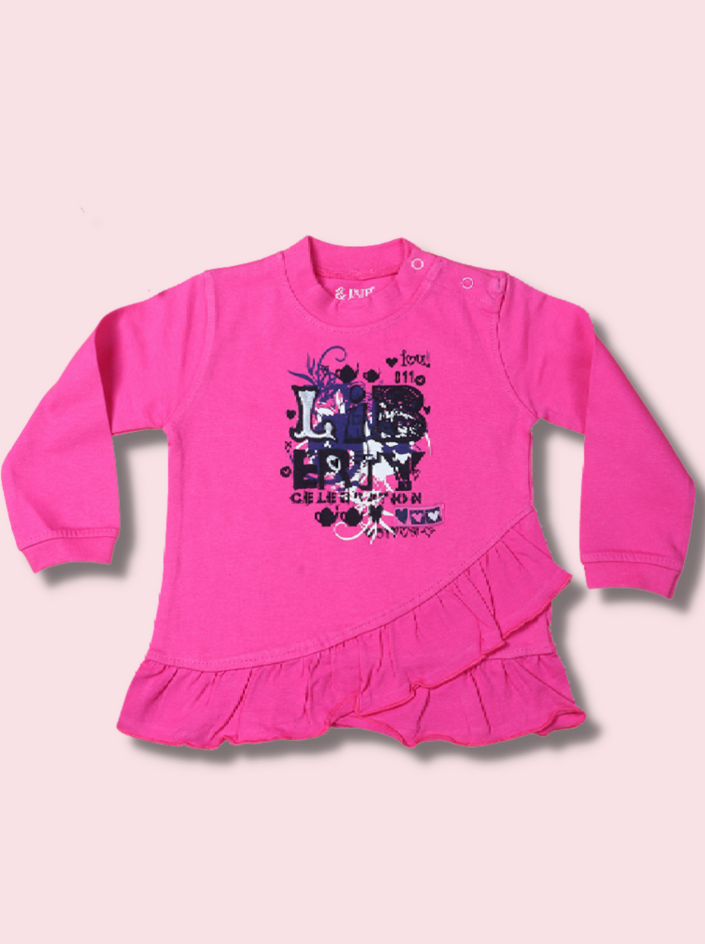 Kids Pink Full sleeve Printed Cotton jersey knit T-Shirt