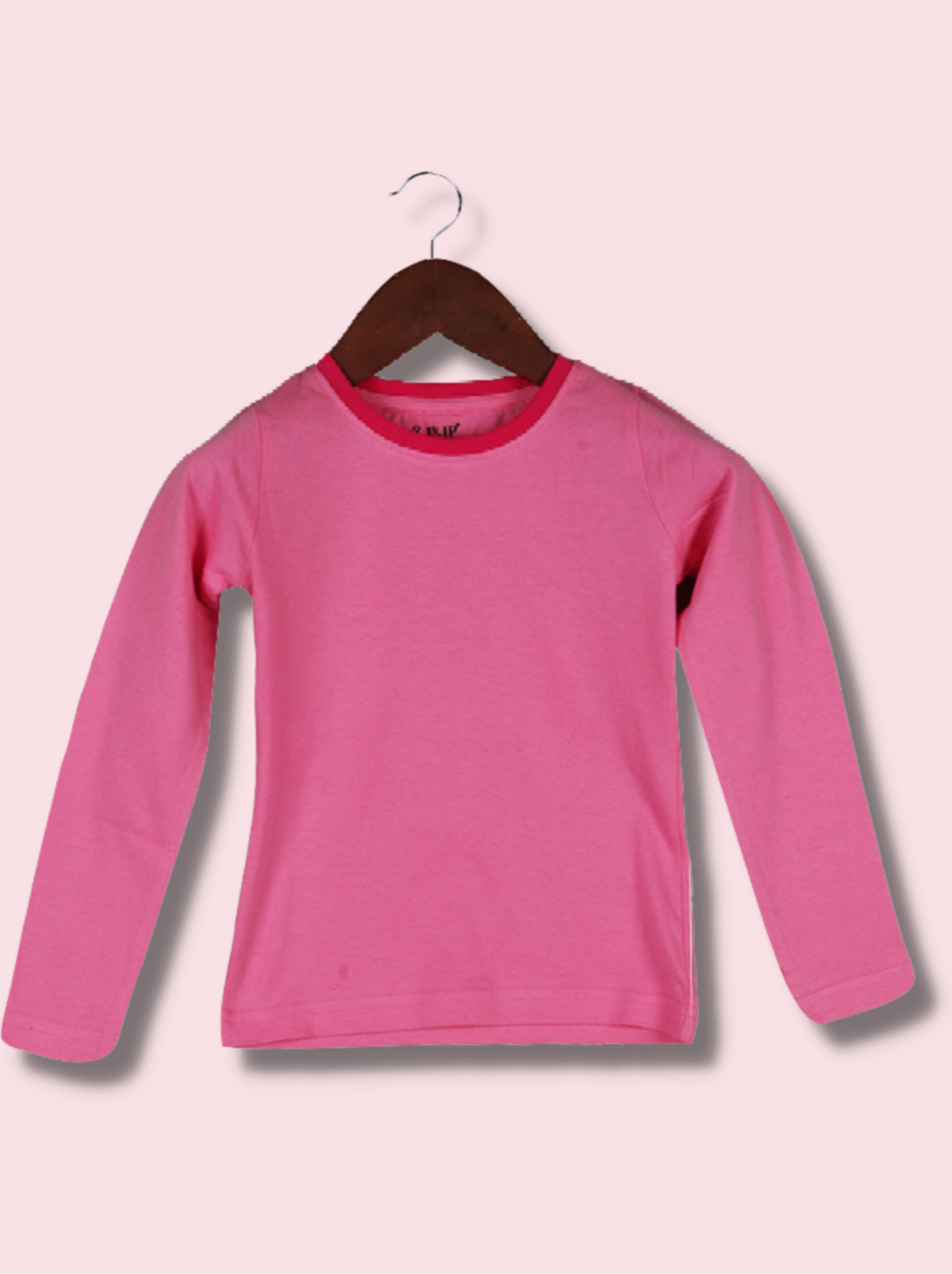 Kids Pink Full sleeve Solid Cotton jersey knit T-Shirt