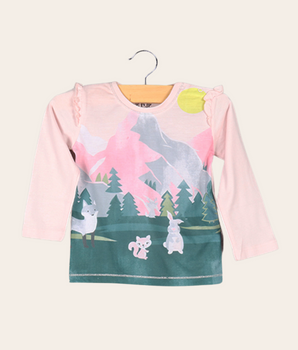 Kids Pink Full sleeve Graphic Print Cotton jersey knit T-Shirt