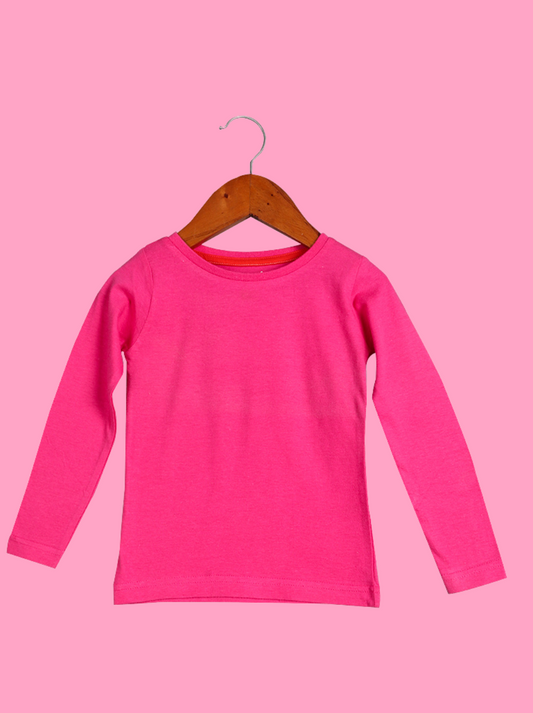 Babies Pink Full sleeve Solid Cotton jersey knit T-Shirt