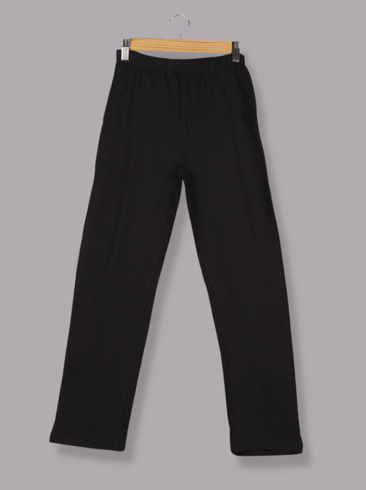 Kids Black Cotton jersey knit Solid Pant