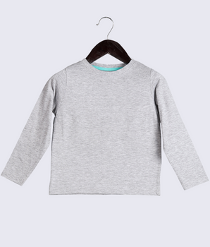 Kids Grey Full sleeve Solid Cotton jersey knit T-Shirt