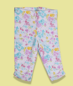 Babies White Floral Print Cotton Elasthane Pant