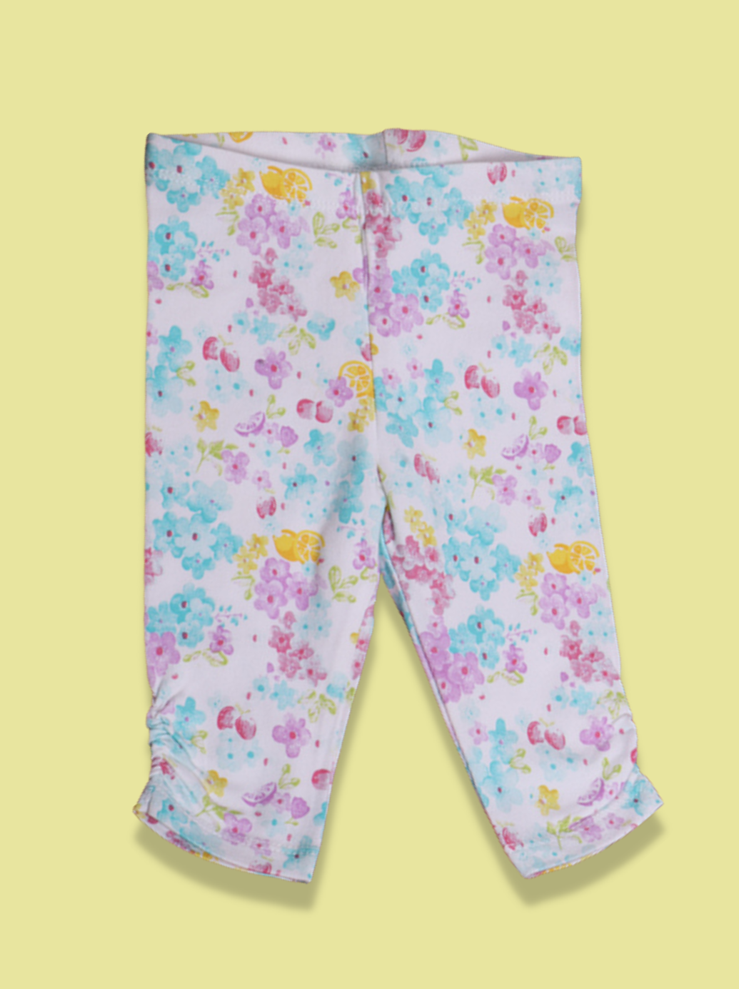 Babies White Floral Print Cotton Elasthane Pant