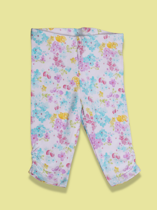 Babies White Floral Print Cotton Elasthane Pant