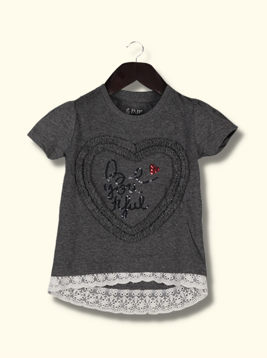 Kids Grey Half sleeve Applique Cotton jersey knit T-Shirt