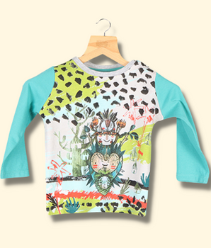 Kids Blue Full sleeve Graphic Print Cotton jersey knit T-Shirt