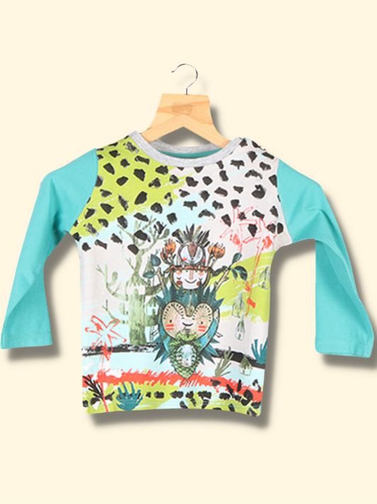 Kids Blue Full sleeve Graphic Print Cotton jersey knit T-Shirt