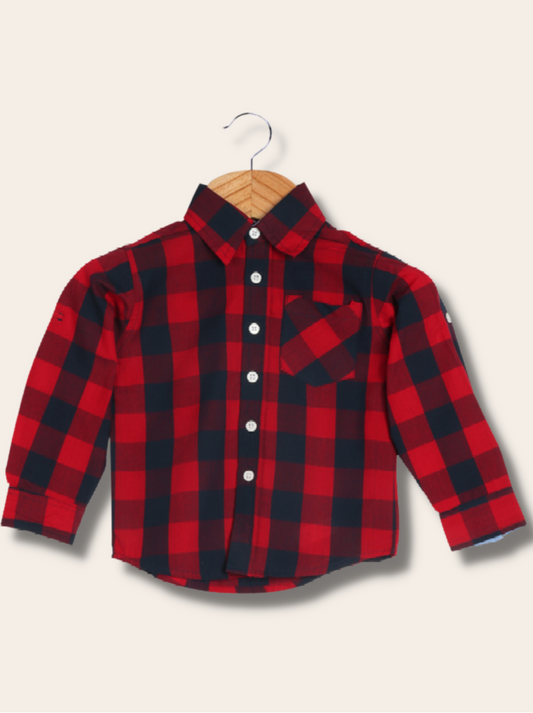 Kids Black Full sleeve Checkered Cotton Shirt