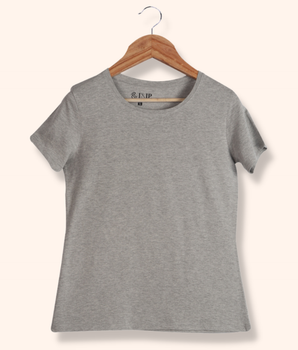 Women Grey Half sleeve Solid Cotton  T-Shirt