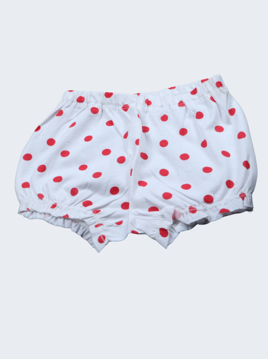 Kids White Cotton jersey knit, Single Jersey Polka Print shorts