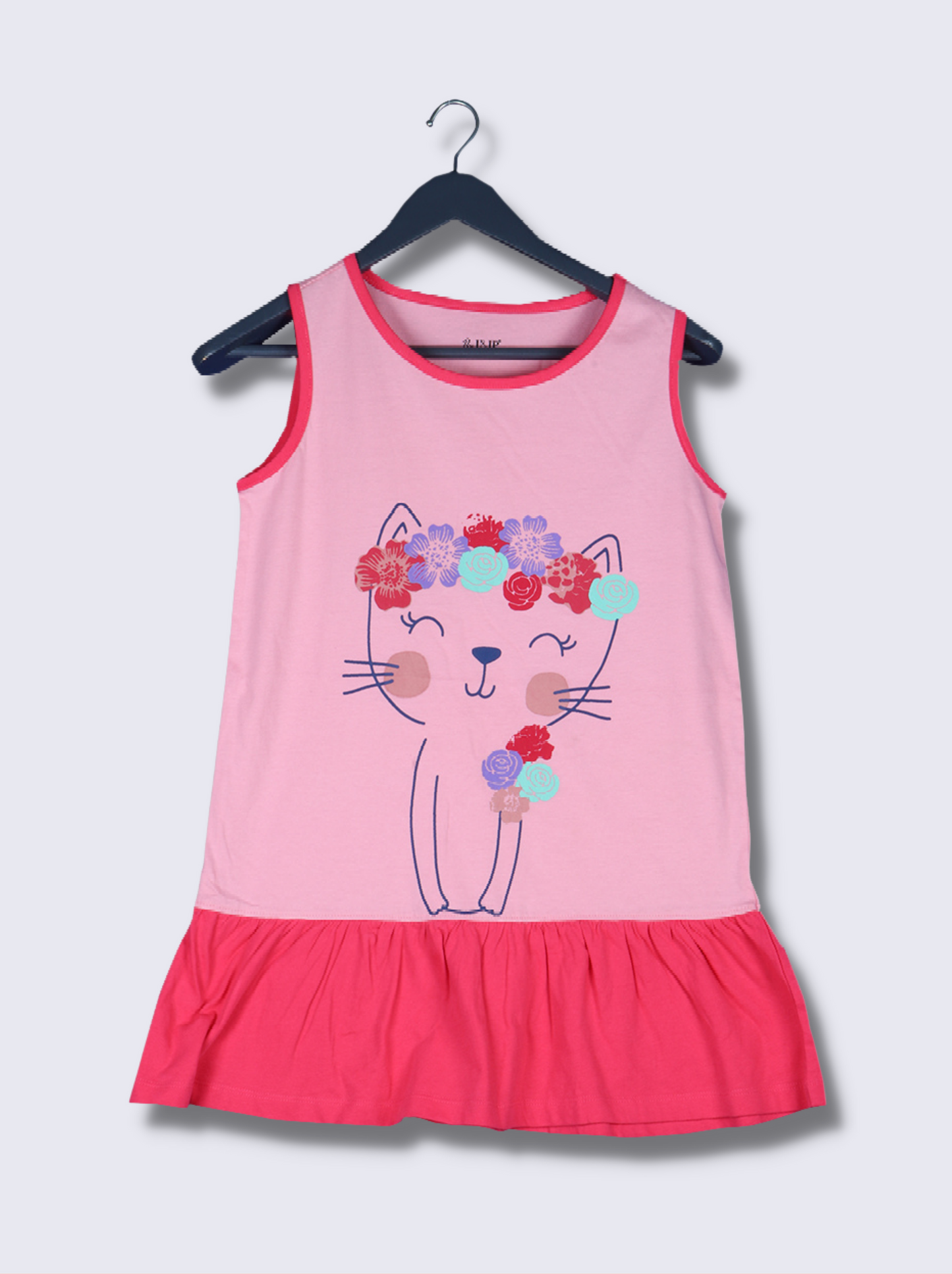 Kids Pink Sleeveless Cartoon Cotton jersey knit T-Shirt