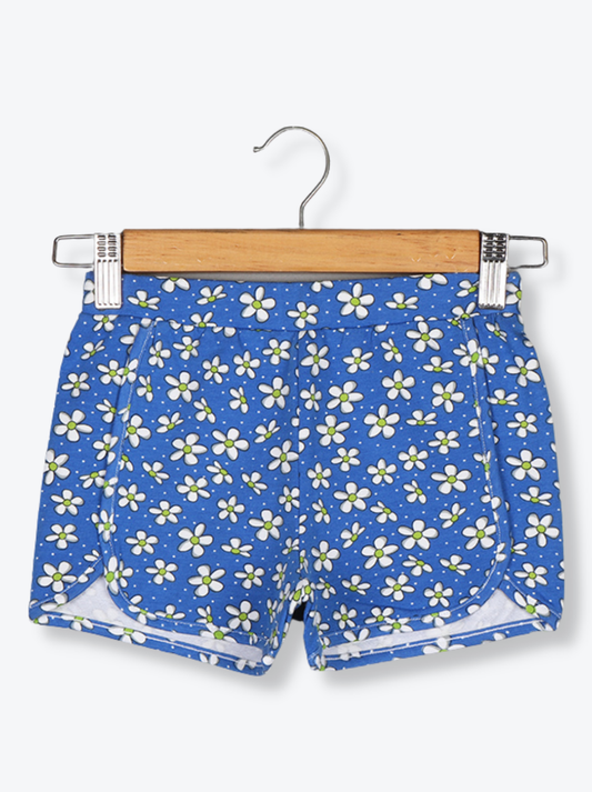 Kids Blue Cotton jersey knit, Single Jersey Floral Print shorts