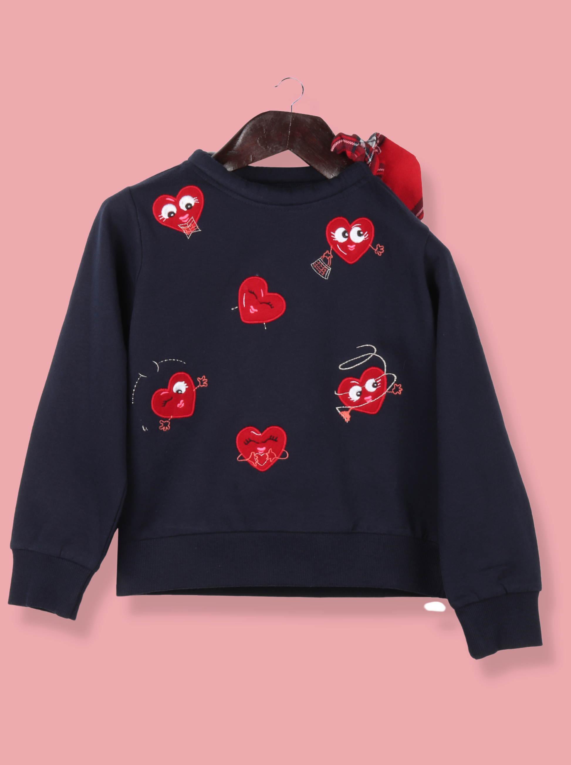 Girls embroidered Full Sleeve Navy Sweater