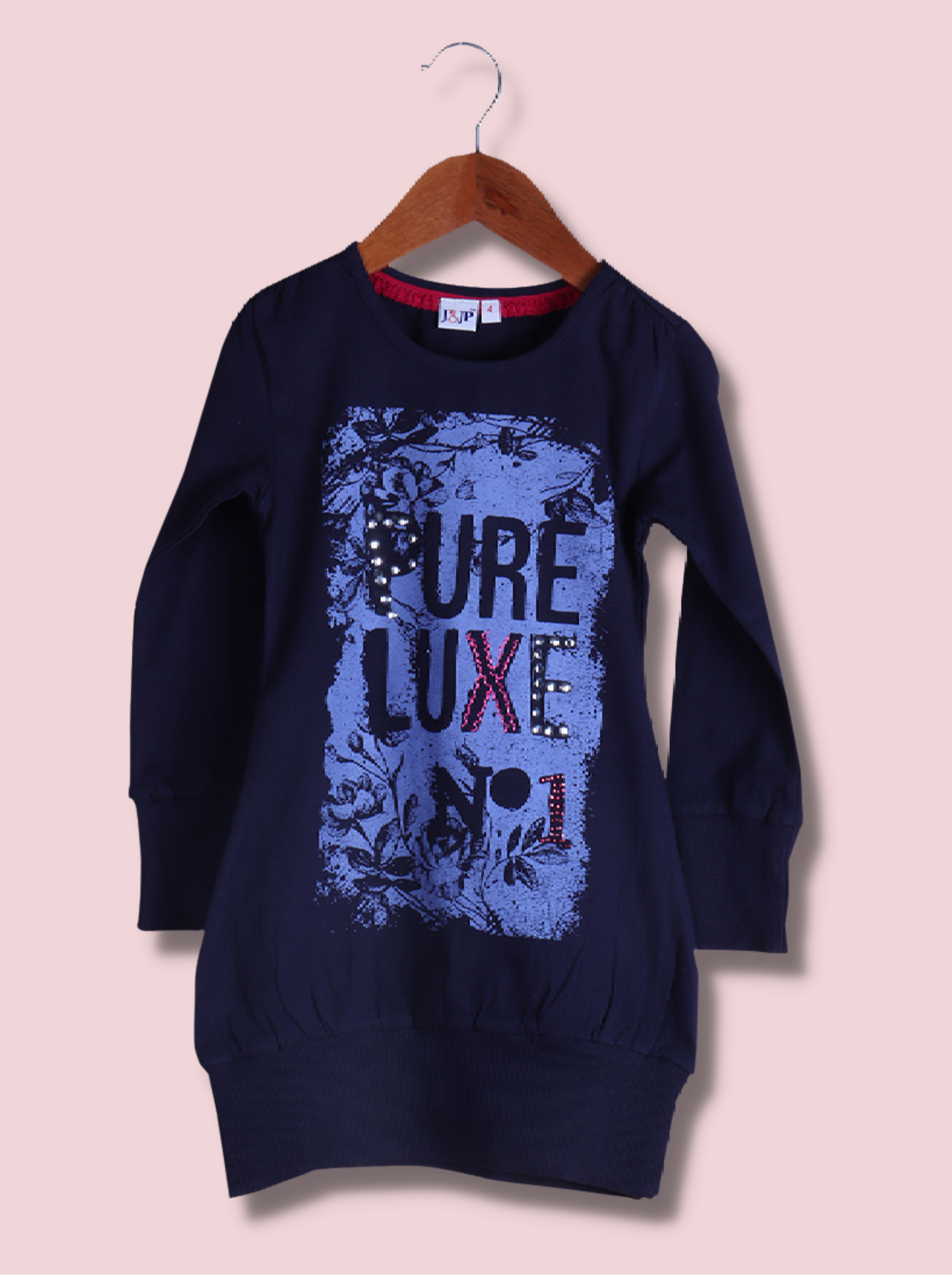 Kids Blue Full sleeve Embroidered Cotton jersey knit T-Shirt