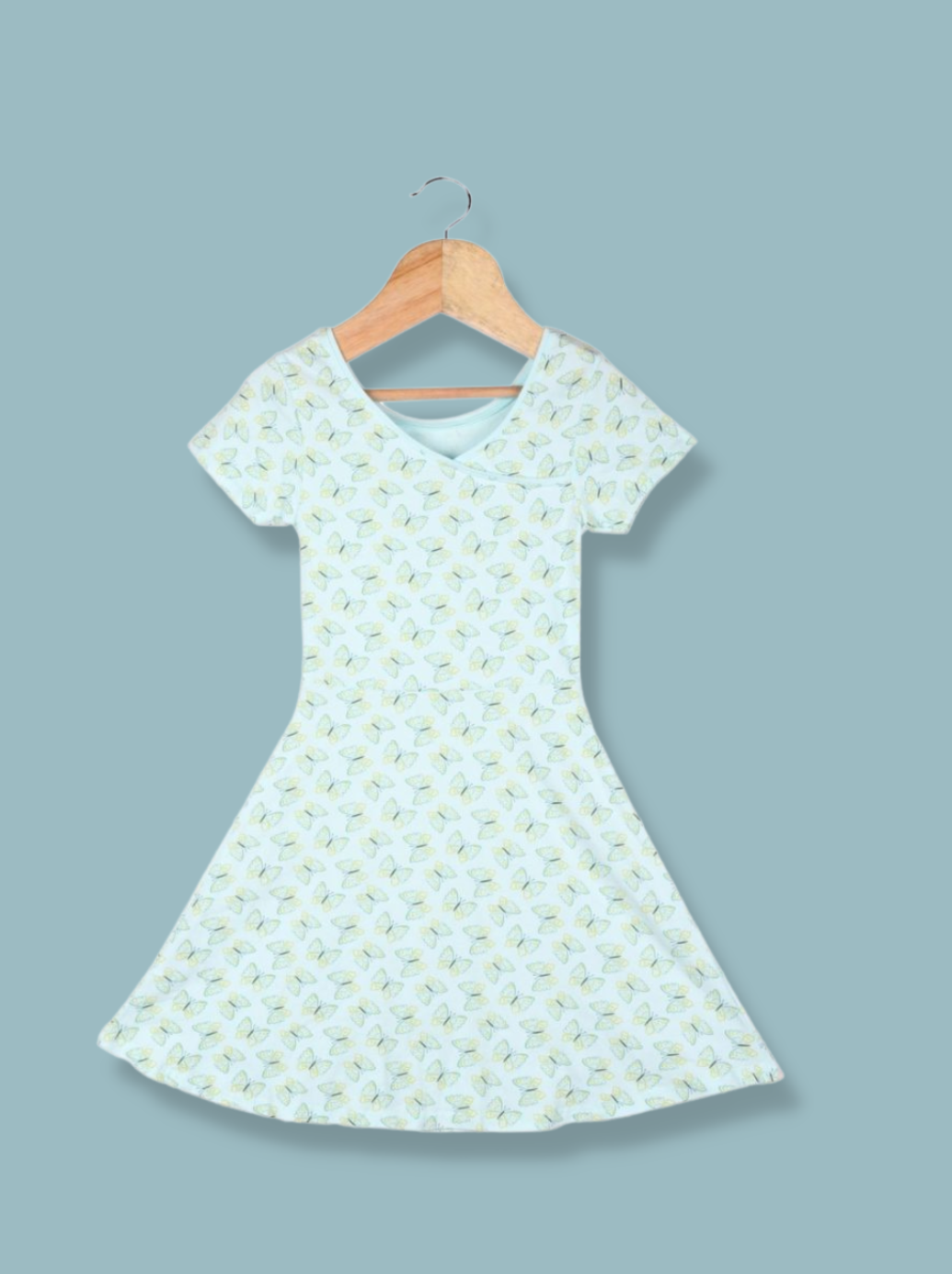 Kids Blue Half sleeve Cartoon, Printed cotton spandex knit Dress