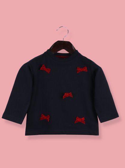 Girls embroidered Full Sleeve Navy Sweater