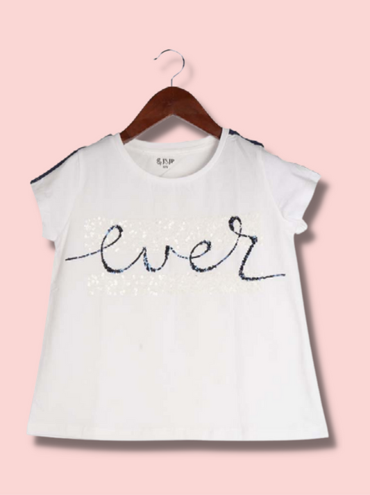 Kids White Half sleeve Embroidered Interlock Knit T-Shirt