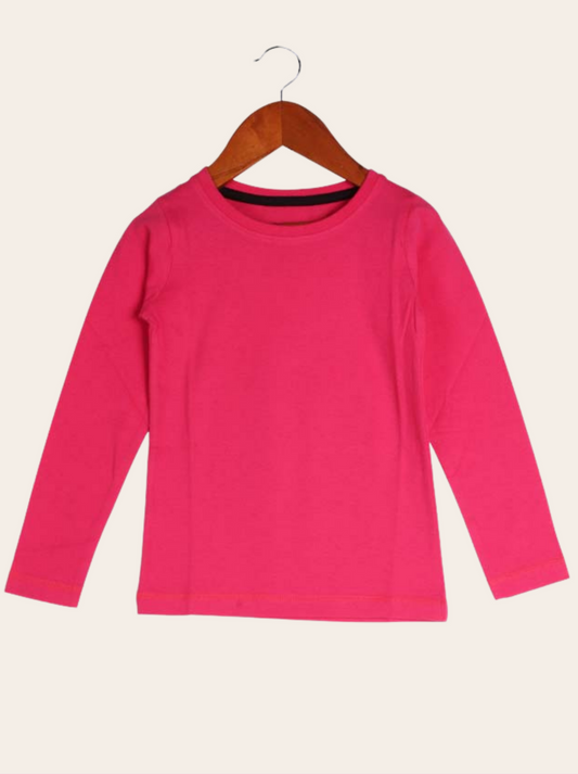 Kids Pink Full sleeve Solid Cotton jersey knit T-Shirt